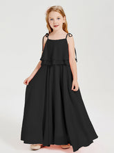 Abiti Damigella Junior Lunghi In Chiffon Spalline Sottili Con Fiocco Nero