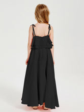 Abiti Damigella Junior Lunghi In Chiffon Spalline Sottili Con Fiocco Nero