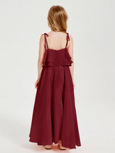 Abiti Damigella Junior Lunghi In Chiffon Spalline Sottili Con Fiocco Borgogna