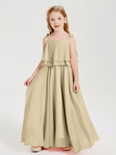 Abiti Damigella Junior Lunghi In Chiffon Spalline Sottili Con Fiocco Champagne