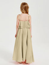 Abiti Damigella Junior Lunghi In Chiffon Spalline Sottili Con Fiocco Champagne