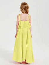 Abiti Damigella Junior Lunghi In Chiffon Spalline Sottili Con Fiocco Narciso