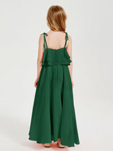 Abiti Damigella Junior Lunghi In Chiffon Spalline Sottili Con Fiocco Verde Scuro