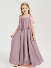 Abiti Damigella Junior Lunghi In Chiffon Spalline Sottili Con Fiocco Crepuscolo