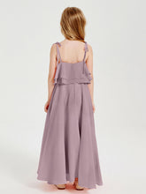 Abiti Damigella Junior Lunghi In Chiffon Spalline Sottili Con Fiocco Crepuscolo
