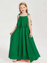 Abiti Damigella Junior Lunghi In Chiffon Spalline Sottili Con Fiocco Smeraldo