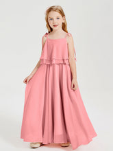 Abiti Damigella Junior Lunghi In Chiffon Spalline Sottili Con Fiocco Fenicottero