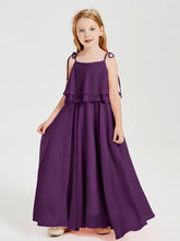 Abiti Damigella Junior Lunghi In Chiffon Spalline Sottili Con Fiocco Viola