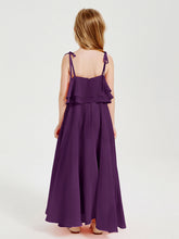 Abiti Damigella Junior Lunghi In Chiffon Spalline Sottili Con Fiocco Viola