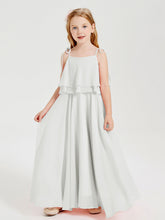 Abiti Damigella Junior Lunghi In Chiffon Spalline Sottili Con Fiocco Avorio