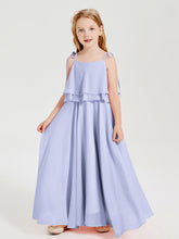 Abiti Damigella Junior Lunghi In Chiffon Spalline Sottili Con Fiocco Lavanda