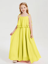 Abiti Damigella Junior Lunghi In Chiffon Spalline Sottili Con Fiocco Limone