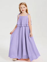 Abiti Damigella Junior Lunghi In Chiffon Spalline Sottili Con Fiocco Lilla