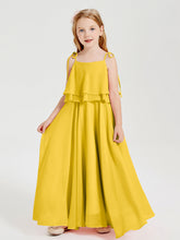 Abiti Damigella Junior Lunghi In Chiffon Spalline Sottili Con Fiocco Calendula