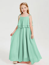 Abiti Damigella Junior Lunghi In Chiffon Spalline Sottili Con Fiocco Verde Menta