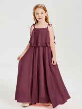 Abiti Damigella Junior Lunghi In Chiffon Spalline Sottili Con Fiocco Gelso