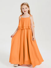 Abiti Damigella Junior Lunghi In Chiffon Spalline Sottili Con Fiocco Arancio