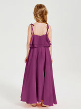 Abiti Damigella Junior Lunghi In Chiffon Spalline Sottili Con Fiocco Orchidea