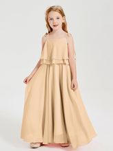 Abiti Damigella Junior Lunghi In Chiffon Spalline Sottili Con Fiocco Pesca