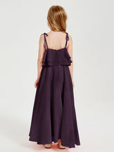 Abiti Damigella Junior Lunghi In Chiffon Spalline Sottili Con Fiocco Prugna