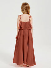Abiti Damigella Junior Lunghi In Chiffon Spalline Sottili Con Fiocco Ruggine