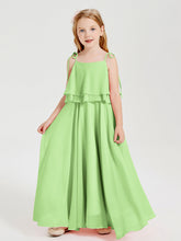 Abiti Damigella Junior Lunghi In Chiffon Spalline Sottili Con Fiocco Salvia