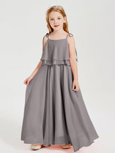 Abiti Damigella Junior Lunghi In Chiffon Spalline Sottili Con Fiocco Argento