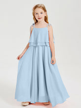Abiti Damigella Junior Lunghi In Chiffon Spalline Sottili Con Fiocco Blu Cielo