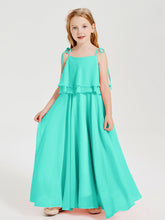 Abiti Damigella Junior Lunghi In Chiffon Spalline Sottili Con Fiocco Azzurro Spa