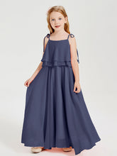 Abiti Damigella Junior Lunghi In Chiffon Spalline Sottili Con Fiocco Tempesta