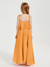 Abiti Damigella Junior Lunghi In Chiffon Spalline Sottili Con Fiocco Mandarino