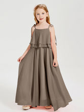 Abiti Damigella Junior Lunghi In Chiffon Spalline Sottili Con Fiocco Tortora