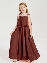 Abiti Damigella Junior Lunghi In Chiffon Spalline Sottili Con Fiocco Terracotta