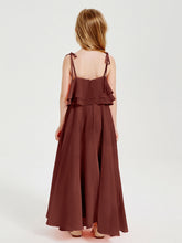Abiti Damigella Junior Lunghi In Chiffon Spalline Sottili Con Fiocco Terracotta