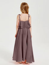 Abiti Damigella Junior Lunghi In Chiffon Spalline Sottili Con Fiocco Malva Vintage