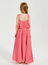 Abiti Damigella Junior Lunghi In Chiffon Spalline Sottili Con Fiocco Cocomero