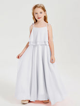Abiti Damigella Junior Lunghi In Chiffon Spalline Sottili Con Fiocco Bianco