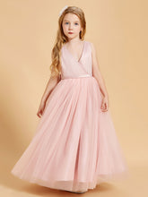 Abiti Damigella Junior In Tulle Top In Raso Fiocco Glamour Rosa Polvere
