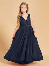 Abiti Damigella Junior In Tulle Top In Raso Fiocco Glamour Blu Scuro