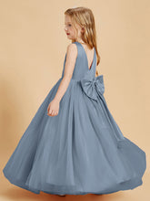 Abiti Damigella Junior In Tulle Top In Raso Fiocco Glamour Azzurro Polvere