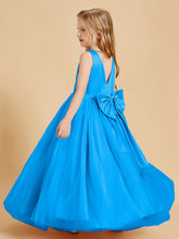 Abiti Damigella Junior In Tulle Top In Raso Fiocco Glamour Blu Oceano