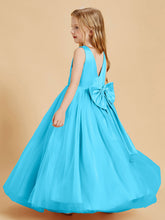 Abiti Damigella Junior In Tulle Top In Raso Fiocco Glamour Blu Piscina