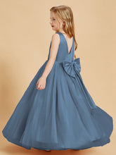 Abiti Damigella Junior In Tulle Top In Raso Fiocco Glamour Blu Ardesia
