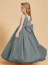 Abiti Damigella Junior In Tulle Top In Raso Fiocco Glamour Grigio Acciaio