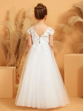 Abito Da Damigella In Tulle Stile Ball-Gown Con Scollo A V E Applicazioni Floreali
