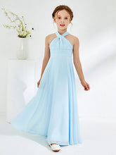 Abiti Damigella Junior Linea A Senza Maniche Con Collo Halter Blu Cielo