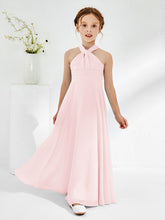 Abiti Damigella Junior Linea A Senza Maniche Con Collo Halter Rosa Cipria