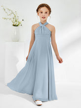 Abiti Damigella Junior Linea A Senza Maniche Con Collo Halter Azzurro Polvere