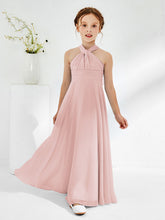 Abiti Damigella Junior Linea A Senza Maniche Con Collo Halter Rosa Polvere