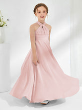 Abiti Damigella Junior Linea A Senza Maniche Con Collo Halter Rosa Polvere